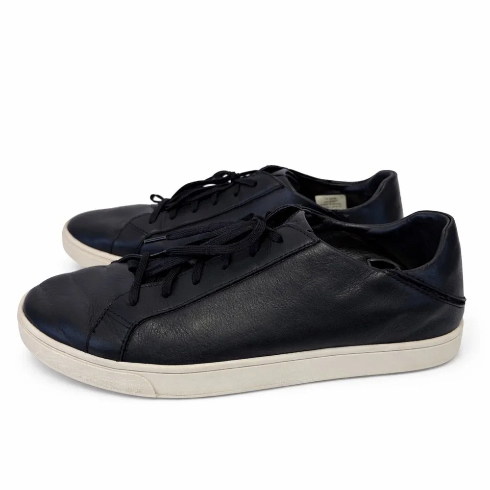 OluKai Kahu Pahaha Mens Black Leather Low Top Sneakers 10414-4019 Size 12 - Picture 3 of 8